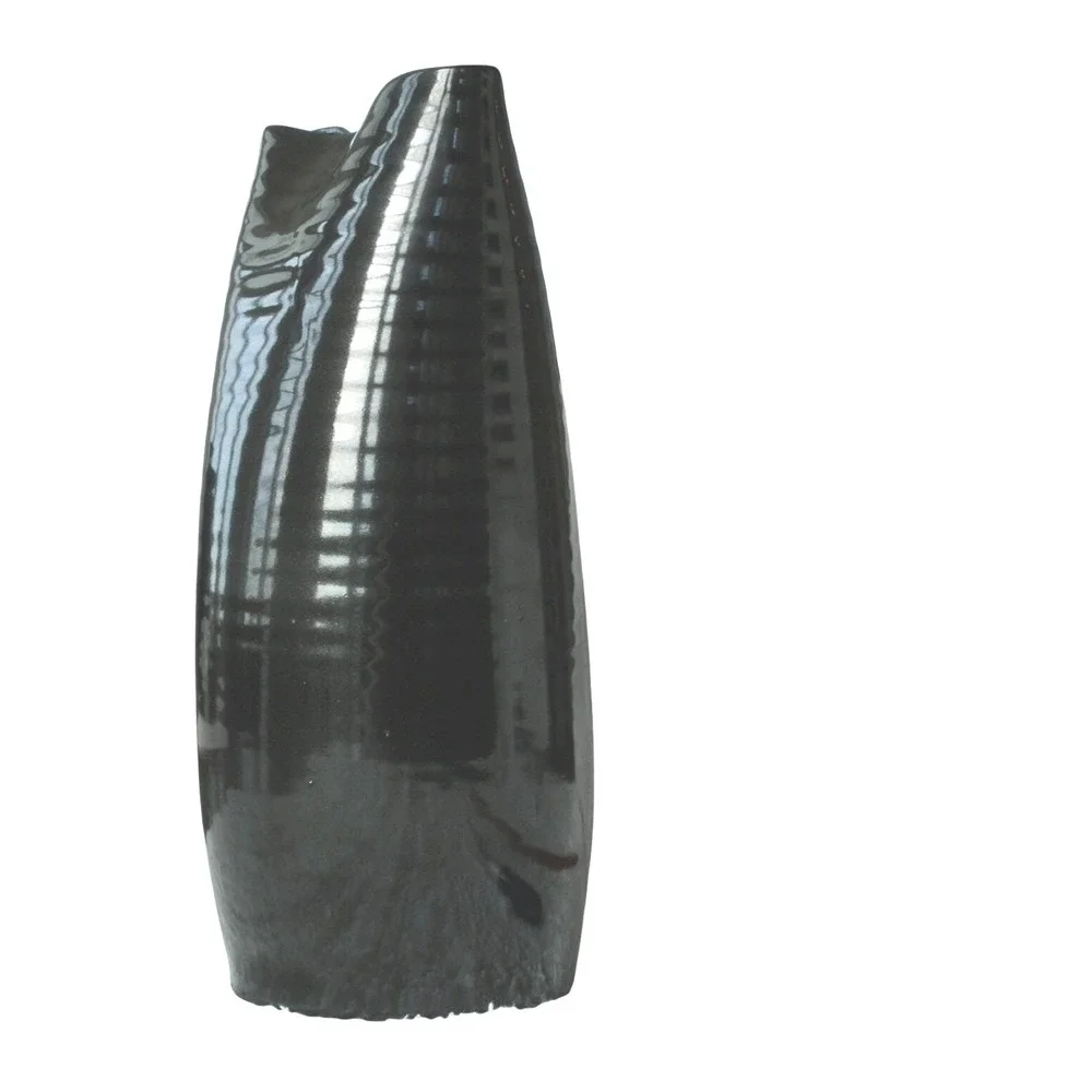Vintage Black‎ Ceramic Vase Signed Artist 1980